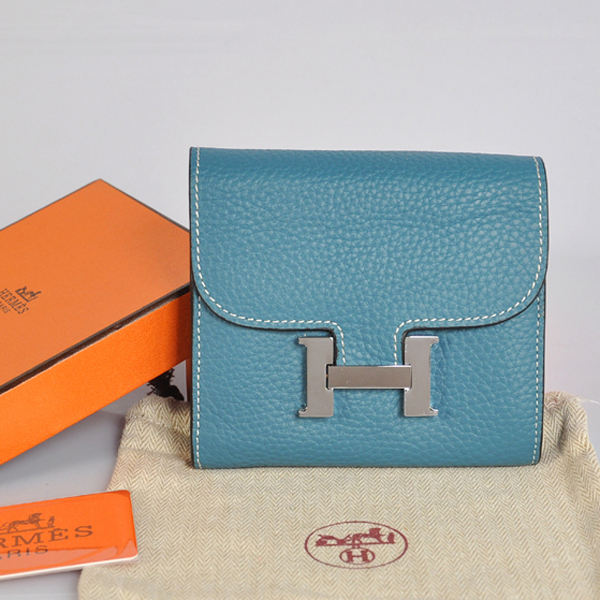 A608 Hermes Costanza pelle Portafoglio clemence in Medium Blue